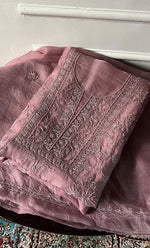 Load image into Gallery viewer, Women's Lakhnavi Handcrafted Pure Organza Chikankari Unstitched Kurta And Dupatta Set- HONC0327851