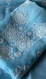 Load image into Gallery viewer, Women's Lakhnavi Handcrafted Pure Organza Chikankari Unstitched Kurta And Dupatta Set- HONC0351154