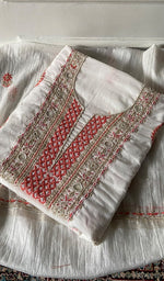 Load image into Gallery viewer, Women's Lakhnavi Handcrafted Mul Chanderi Unstitched Kurta And Dupatta Set- HONC0366817