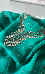 将图像加载到图库查看器中, Alfia Women's Lakhnavi Handcrafted Pure Organza Chikankari Unstitched Kurta And Dupatta Set- HONC0326789