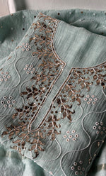 Load image into Gallery viewer, Women's Lakhnavi Handcrafted Mul Chanderi Unstitched Chikankari Full Suit Material - HONC0320708