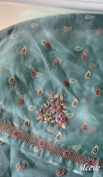 Load image into Gallery viewer, Women's Lakhnavi Handcrafted Pure Organza Chikankari Unstitched Kurta And Dupatta Set- HONC0290506