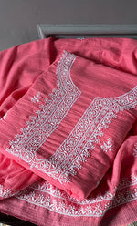 Load image into Gallery viewer, Women's Lucknowi Handcrafted Kota Cotton Chikankari Unstitched  Kurta And Dupatta Set - HONC0305970