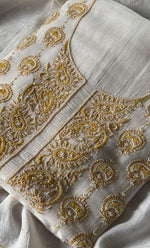 Load image into Gallery viewer, Eshal Women's Lakhnavi Handcrafted Unstitched Mul Chanderi Kurta And Dupatta Set - HONC0324075