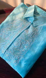 Load image into Gallery viewer, Afifa Women's Lakhnavi Handcrafted Chanderi Silk Chikankari Top And Pant Set - HONC0271700