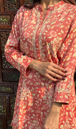 Load image into Gallery viewer, Shama Women's Lakhnavi Handcrafted Cotton Chikankari Kurta And Palazzo Set - HONC0250013