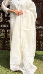 Load image into Gallery viewer, Rose Women's Lucknowi Handcrafted Pure Organza Silk Stitched Chikankari Kurta, Dupatta With Pant Set- HONC0270713