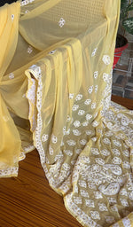 Load image into Gallery viewer, Women's Lakhnavi Handcrafted Faux-Georgette Chikankari Saree - HONC0188856