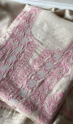 将图像加载到图库查看器中, Women's Lakhnavi Handcrafted Munga Silk Chikankari Kurta And Dupatta Set- HONC0278872