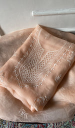 Load image into Gallery viewer, Women's Lakhnavi Handcrafted Pure Organza Chikankari Unstitched Kurta Dupatta Set- HONC0365705