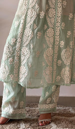 Load image into Gallery viewer, Women's Lucknowi Handcrafted Mul Chanderi Stitched Chikankari Kurta And Plazzo Set- HONC0378796
