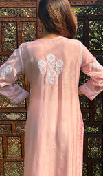Load image into Gallery viewer, Nafasat Women's Lucknowi Handcrafted Mul Chanderi Chikankari Kurti - HONC0252676