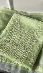 将图像加载到图库查看器中, Women's Lakhnavi Handcrafted Organza Chikankari Unstitched Full Suit Material - HONC0271206
