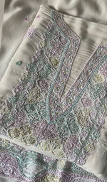 Load image into Gallery viewer, Women's Lakhnavi Handcrafted Pure Silk Georgette Chikankari Kurta and Dupatta set - HONC0249934