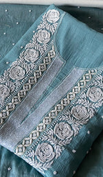 Load image into Gallery viewer, Jazba Women's Lakhnavi Handcrafted Mul Chanderi Unstitched Kurta And Dupatta Set - HONC0356294
