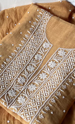 Load image into Gallery viewer, Women's Lakhnavi Handcrafted Mul Chanderi Unstitched Chikankari Full Suit Material - HONC0305480