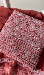 Load image into Gallery viewer, Women's Lucknowi Handcrafted Faux-Georgette Chikankari Suit Material - HONC0263425
