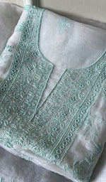 将图像加载到图库查看器中, Women's Lakhnavi Handcrafted Pure Organza Chikankari Unstitched Kurta And Dupatta Set- HONC0271904