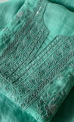 将图像加载到图库查看器中, Women's Lakhnavi Handcrafted Pure Organza Chikankari Unstitched Kurta And Dupatta Set- HONC029556