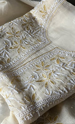 Load image into Gallery viewer, Women's Lakhnavi Handcrafted Pure Organza Chikankari Unstitched Kurta And Dupatta Set- HONC0319581