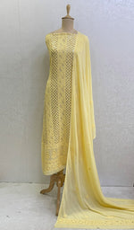 Load image into Gallery viewer, Women's Lucknowi Handcrafted Viscose Georgette Chikankari Suit Material- HONC0114641