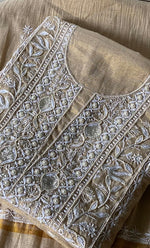 Load image into Gallery viewer, Women's Lakhnavi Handcrafted Tissue Chanderi Unstitched Chikankari Kurta And Dupatta Set - HONC0339374