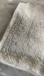 将图像加载到图库查看器中, Women's Lakhnavi Handcrafted Pure Organza Chikankari Unstitched Kurta And Dupatta Set- HONC0265389