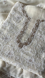 Load image into Gallery viewer, Women's Lakhnavi Handcrafted Pure Silk Georgette Chikankari Kurta And Dupatta Set- HONC0270823