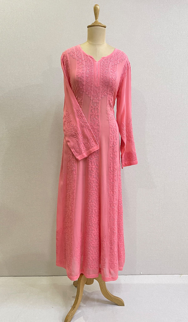Safiya Women's Lakhnavi Handcrafted Viscose Georgette Chikankari Kurti- HONC0327255
