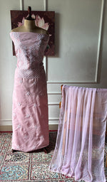 Load image into Gallery viewer, Women's Lakhnavi Handcrafted Cotton Unstitched Chikankari Suit Material - HONC0374489