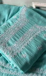 Load image into Gallery viewer, Women's Lucknowi Handcrafted Kota Cotton Chikankari Unstitched Kurta And Dupatta Set - HONC0336030