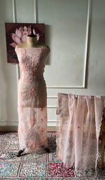 Load image into Gallery viewer, Women's Lakhnavi Handcrafted Pure Organza Chikankari Unstitched Kurta And Dupatta Set- HONC0340871