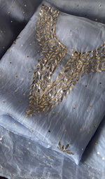 Load image into Gallery viewer, Marifa Women's Lakhnavi Handcrafted Pure Organza Chikankari Unstitched Kurta And Dupatta Set- HONC0354789