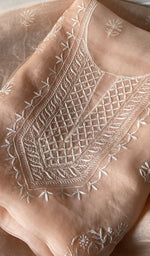 Load image into Gallery viewer, Women's Lakhnavi Handcrafted Pure Organza Chikankari Unstitched Kurta Dupatta Set- HONC0365705