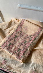 Load image into Gallery viewer, Zoha Women's Lakhnavi Handcrafted Mul Chanderi Unstitched Kurta And Dupatta Set- HONC0365496