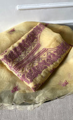 Load image into Gallery viewer, Women's Lakhnavi Handcrafted Pure Organza Chikankari Unstitched Kurta And Dupatta Set- HONC0318666