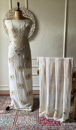 Load image into Gallery viewer, Women's Lakhnavi Handcrafted Mul Chanderi Unstitched Kurta And Dupatta Set - HONC0751469