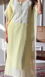 Load image into Gallery viewer, Women's Lucknowi Handcrafted Mul chanderi Chikankari Kaftan - HONC0164615