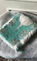 Load image into Gallery viewer, Mehnaj Women's Lakhnavi Handcrafted Pure Organza Chikankari Unstitched Kurta And Dupatta Set- HONC0228643