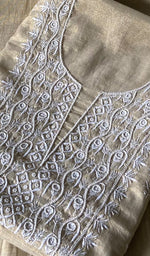 Load image into Gallery viewer, Women's Lakhnavi Handcrafted Tissue Chanderi Unstitched Chikankari Kurta And Dupatta Set - HONC0359998
