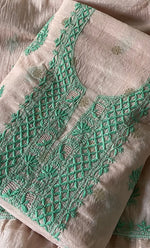 Load image into Gallery viewer, Women's Lakhnavi Handcrafted Mul Chanderi Unstitched Chikankari Full Suit Material - HONC0316863