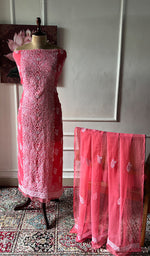 Load image into Gallery viewer, Women's Lucknowi Handcrafted Faux-Georgette Unstitched Chikankari Suit Material - HONC0348786