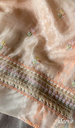Load image into Gallery viewer, Women's Lakhnavi Handcrafted Organza Chikankari Unstitched Kurta And Dupatta Set- HONC0SOLD