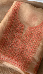 Load image into Gallery viewer, Women's Lakhnavi Handcrafted Pure Organza Chikankari Unstitched Kurta And Dupatta Set- HONC0365702