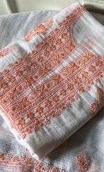 Load image into Gallery viewer, Women's Lucknowi Handcrafted Kota Cotton Chikankari Unstitched Kurta And Dupatta Set - HONC0305074