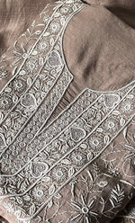 Load image into Gallery viewer, Women's Lakhnavi Handcrafted Unstitched Munga Silk Chikankari Kurta And Dupatta Set- HONC0280937