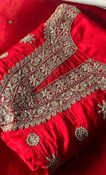 Load image into Gallery viewer, Women's Lakhnavi Handcrafted Pure Silk Chikankari Unstitched Kurta And Dupatta Set- HONC0245854