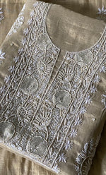 Load image into Gallery viewer, Women's Lakhnavi Handcrafted Tissue Chanderi Unstitched Chikankari Kurta And Dupatta Set - HONC0339373