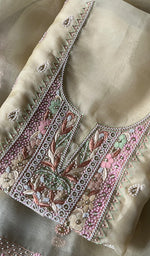 Load image into Gallery viewer, Amara Women's Lakhnavi Handcrafted Pure Organza Chikankari Unstitched Kurta And Dupatta Set - HONC0258853