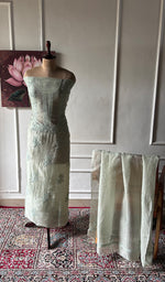 Load image into Gallery viewer, Rose Women's Lakhnavi Handcrafted Pure Organza Chikankari Unstitched Kurta And Dupatta Set- HONC0357555